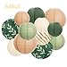 AOBKIAT Party Decorations Paper Lanterns Set,12PCS Sage Green Brown Chinese Japanese Hanging Paper Lantern for Green Boho Wedding Party,Birthday, Bridal Showers,Neutral Party Decor