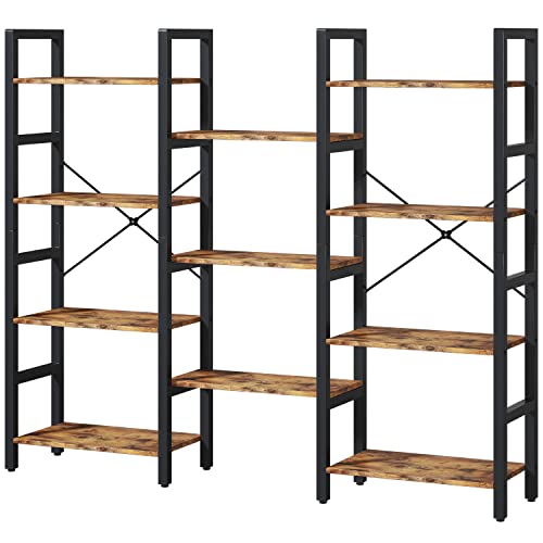 Oneinmil Triple Wide 4-Shelf Corner Bookcase Industrial Vintage Wood Style Large Open Bookshelves For Home&Office, Rustic Brown (Rustic Brown, 4 Tier) #TOP6