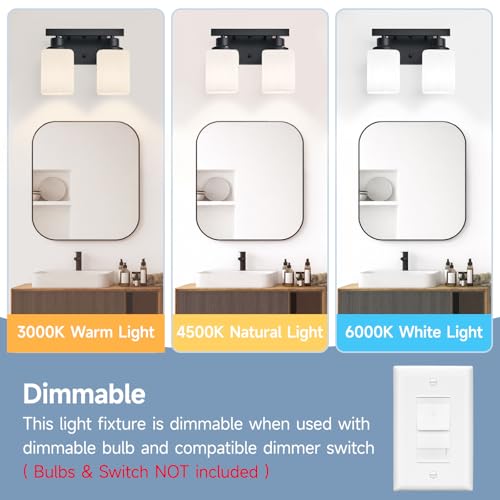 Image of 2 Light Bathroom Vanity Light,Matte Black Vanity Lights with Clear Glass,Bathroom Lighting Fixtures Over Mirror,Wall Light Fixtures for Living Room,Bedroom,Hallway(E26 Base)