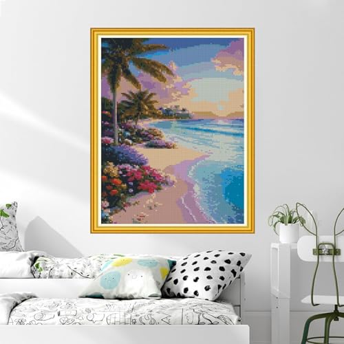Image of MYBISYMQQ Ocean Waves Cross Stitch Kits for Adults,11CT Stamped Cross Stitch Kits for Beginner,DIY Needlepoint Embroidery Patterns Kits Embroidery Patterns for Home Wall Decor 15.7 x 11.8 inches
