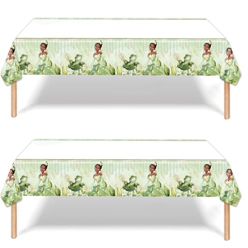 Image of 2Packs Tiana Pricess Tablecloth Disposable Tablecover Birthday Party Supplies and Decorations for Kid Boy Baby Shower Rectangle Tables 70 inchX42 inch (green10)