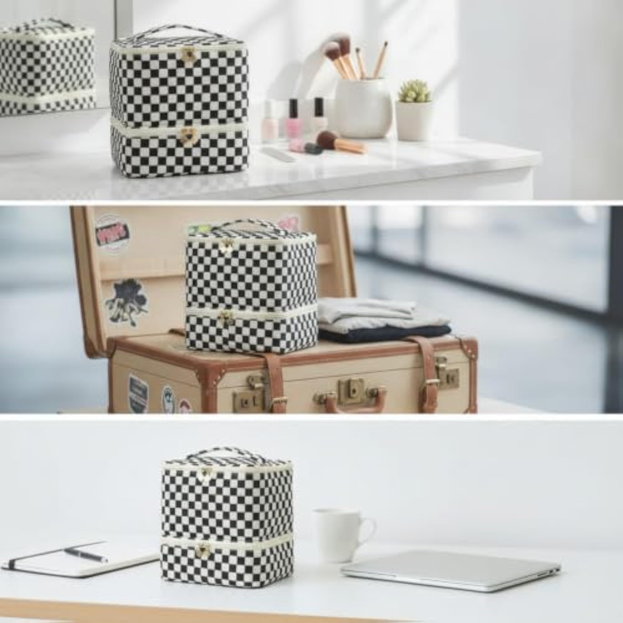 Two-Tier Quilted Nail Polish Organizer with Handle
