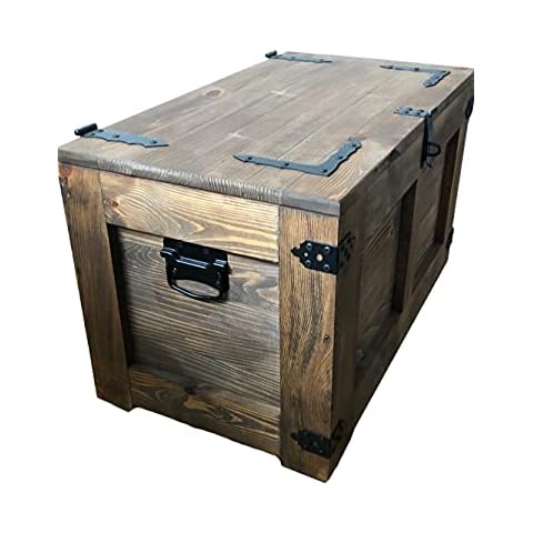weeco Wooden Chest Treasure, Chest Storage Box with Four Wheels, Wooden Chest, Coffee Table, Side Table, Vintage Shabby Chic Folding Lid and Storage Space, Wooden Furniture Cover