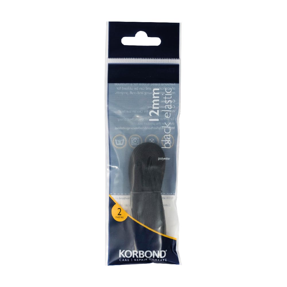 Korbond - Black Polyester Elastic 12mm by 2 meters โ image 1