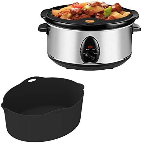 Silicone Slow Cooker Liner Fits Crock-pot 7-8 Quart Oval Slow Cooker,Reusable BPA-free Leak-proof Slow Cooker Accessories with Handle and spout,Dishwasher Safe Crock Pot Liners,Black