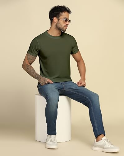 Image of VastraVibes Cotton Regular Fit T-Shirt Round Neck Casual Mens Plain Tshirt