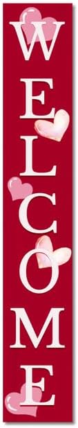 Valentines Day Decor Porch Sign for Front Door, 8inx48in Valentines Day Door Banner,Love Lives Here Vertical Sign, Happy Valentines Day Decorations for The Home