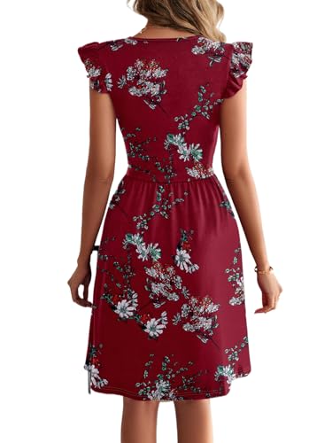 Image of HELYO Women's Summer Dresses Cute V Neck Ruffle Sleeve Cocktail Short Work Casual Dress with Pockets 648