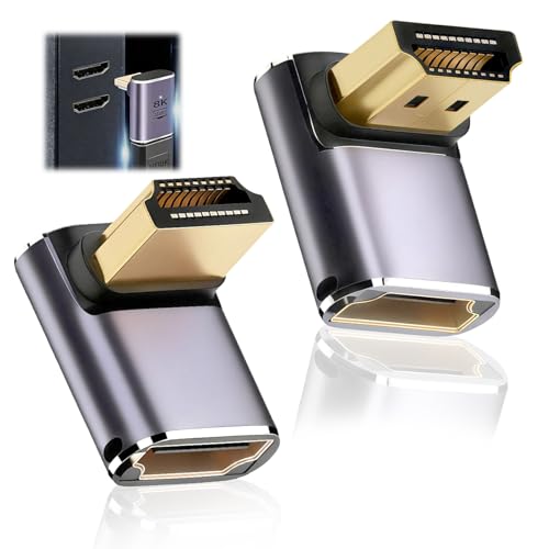DUSEKI 2 Pièces Adaptateur HDMI Coudé 90 Degrés Angle Droit 8K Rallonge Angulaire UHD 2.1 Adaptateur HDMI Connecteur Mâle Vers Femelle 48Gbps pour HDTV Projecteur Ordinateur Portable