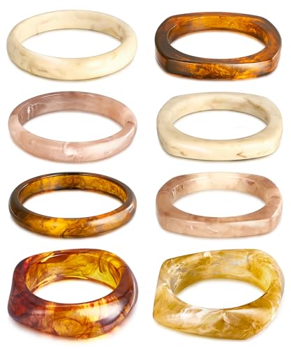 Vieyomn 8 Pcs Irregular Chunky Wide Wrist Bangle Bracelet Colorful Acrylic Resin Bangle Bracelets Set for Women