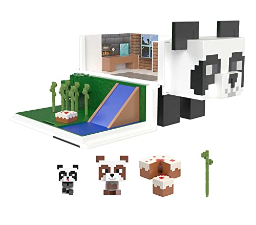 Minecraft Coffret Collection Mini Têtes Modulables, La Maison du Panda avec 1 maison à 2 niveaux et 2 figurines de pandas, Jouet Enfant, Dès 3 ans, HLL25