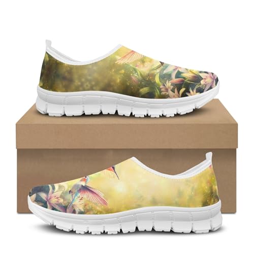 Image of Hummingbird Floral Print Lightweight Walking Shoes for Women Mesh Casual Sneakers Size 5-10.5