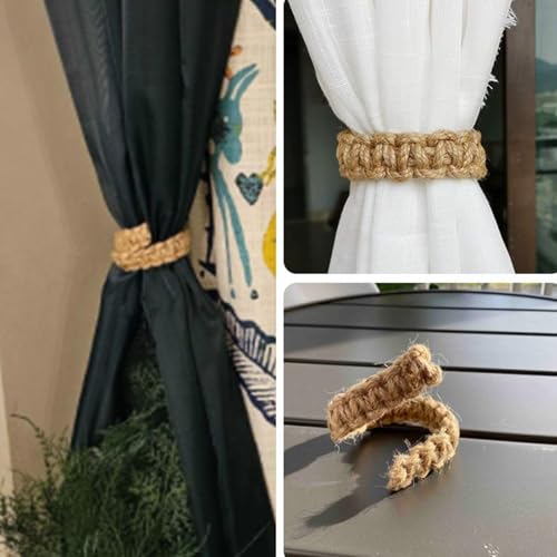 Culinavog 6 Stück Vorhang Raffhalter, Handgestrickte Raffhalter im Boho-Stil, Natürliches Baumwollseil, Biegbar, Vorhang Zusammenhalter für Zuhause, Schlafzimmer, Dekorative Vorhänge (Weiß)