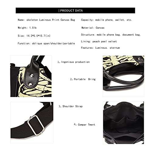 Meokim Gothic Backpack Canvas Bag Luminous Fashion Skull Crossbody Printed Bag Zipper Luminous Striped Shoulder Bag (Sternum Bag) #TOP7