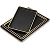 Rtteri Set of 4 Large Serving Platter Set 15/14/13/12 Inch Heavy Plastic Serving Trays Unbreakable Rectangular Platter Reusable Wood Grain Tray for Buffet Wedding Christmas PartyBlack and Gold