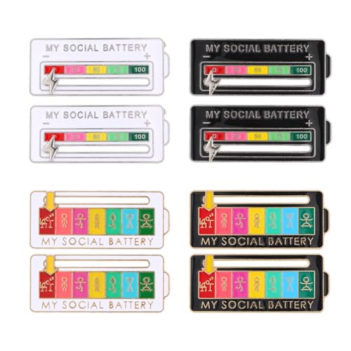 Fukaisu 8 Insignias Deslizantes de Barra de Energía Social, 2 Estilos Ejercicio y Batería Insignia Barra Divertida 7 Días Pin Deslizante Energía Social Lindo Pin Esmalte para Mochilas Chaquetas