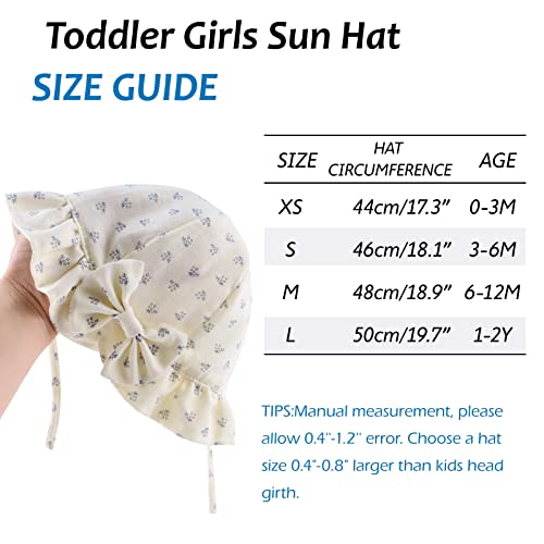 Bow Baby Girls Summer Hat Flower Toddler Girls Sun Hat Cotton Breathable Infant Hat (Beige Floral, 18.1"(3-6 Months)) #TOP6