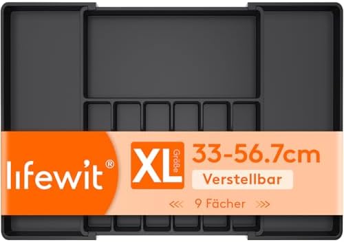 Lifewit Besteckkasten für Schubladen, 6-8 Fächer verstellbarer Organizer | Kunststoff Besteckeinsatz Küche, Tiefe 47 cm, Breite erweiterbar bis 84 cm, für Löffel, Gabeln und Geschi