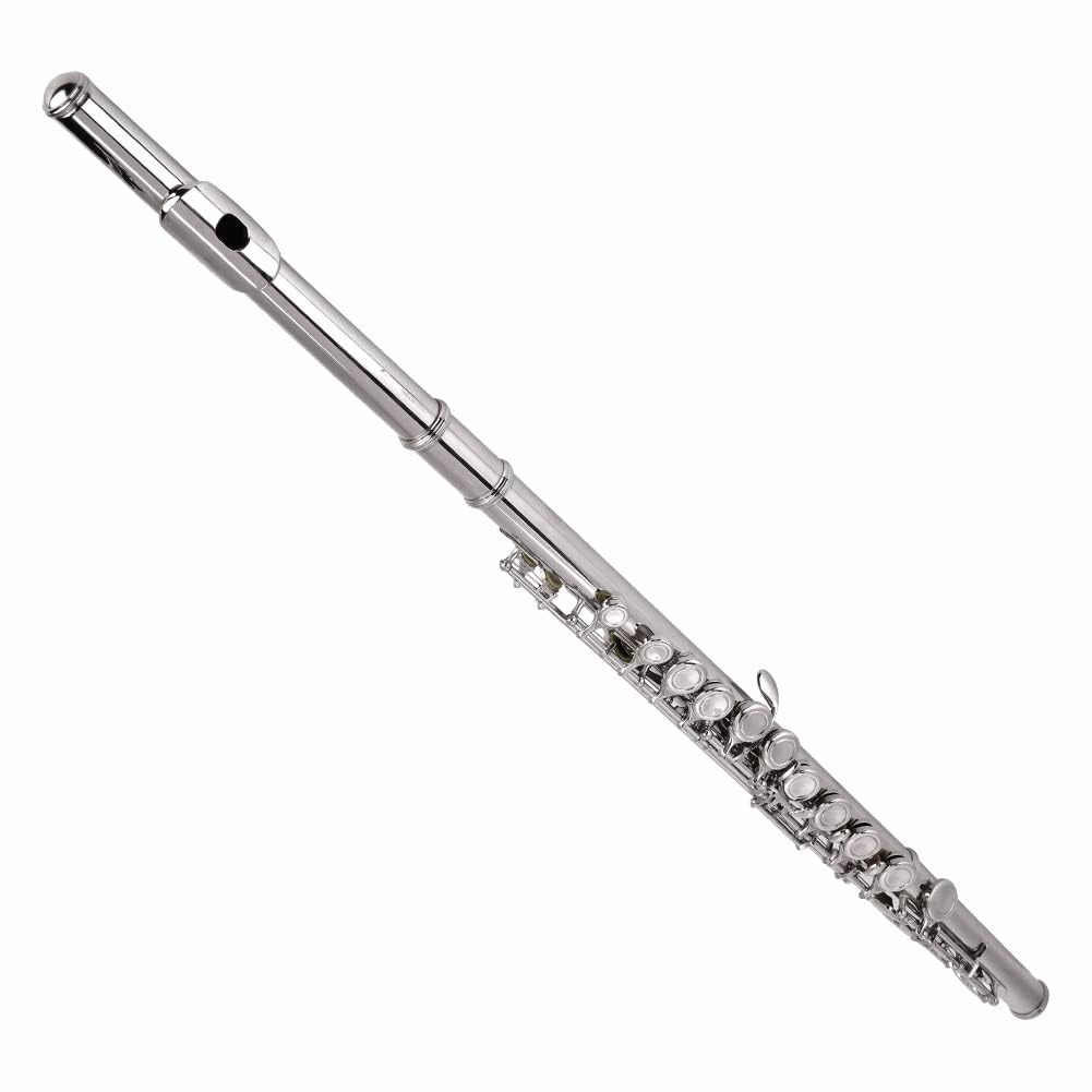 Flauta en C Flauta Transversal de 16 Orificios Cerrados, Flauta Transversal Plateada con Cuproníquel de 16 Orificios Llave en C Instrumentos de Viento de Madera con Grasa de