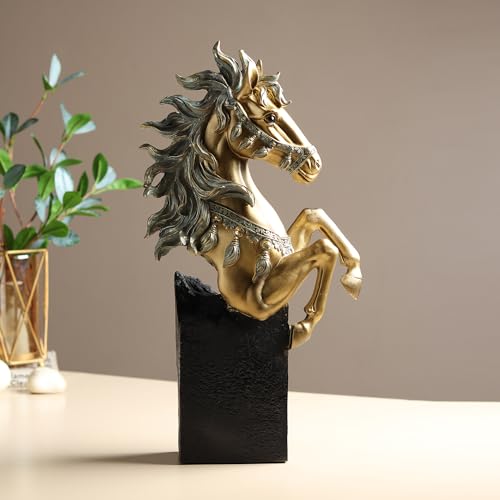 Image of ARMONIA Regal Horse Statue, Gold and Silver Finish, 40 cm Decorative Figurine with Black Base, Premium Home Decor