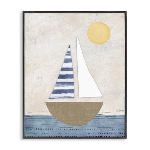 Geometric Sailboat Ocean Striped, 11 x 14 Inch Framed Giclée Print