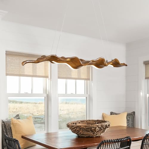 LUJIAODS 63" Large Wave-Design LED Chandelier, Dimmable Linear Pendant Light with 3-Color Dimming, Modern Billiard Pool Table Lights for Kitchen Island, Dining Room