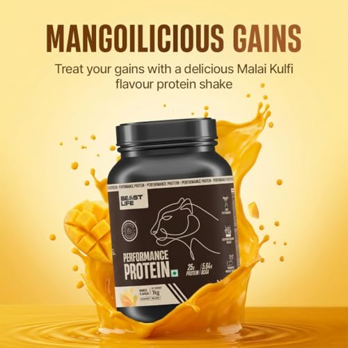 Image of BeastLife Performance Yeast Protein Powder | 25g Protein | Mango |NABL Lab Certified | High Absorption for Muscle Growth |Smooth & Light, Easy to Digest with Ultrasorb Tech|5.64g BCAA | Best For Gut | Beta Glucan | Improves Immune Function | 1 Kg