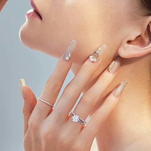 MOOSEA 2CT Moissanite Engagement Rings for Women, Round D Color VVS1 Clarity Lab Created Diamond Rings 14K White Gold Vermeil Solitaire Moissanite Rings for Women Promise Rings for Her Jewelry Gifts4