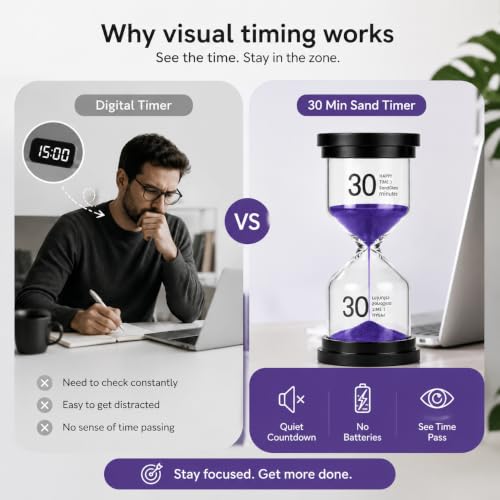 Image of Sand Timer 30 Minute, Sand Clock, Hour Glass Sand Timer Sand Clock Sandtimer Classroom Games Home Kitchen Officesand Clock Timer for Room Hourglass (purple1)