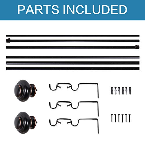 H.versailtex Elegant Window Treatment Telescoping Double Curtain Rod Set With Classic Cap, 3/4-Inch Diameter, Adjusts From 66 To 120 Inches, Black With Antique Bronze Finish #TOP3