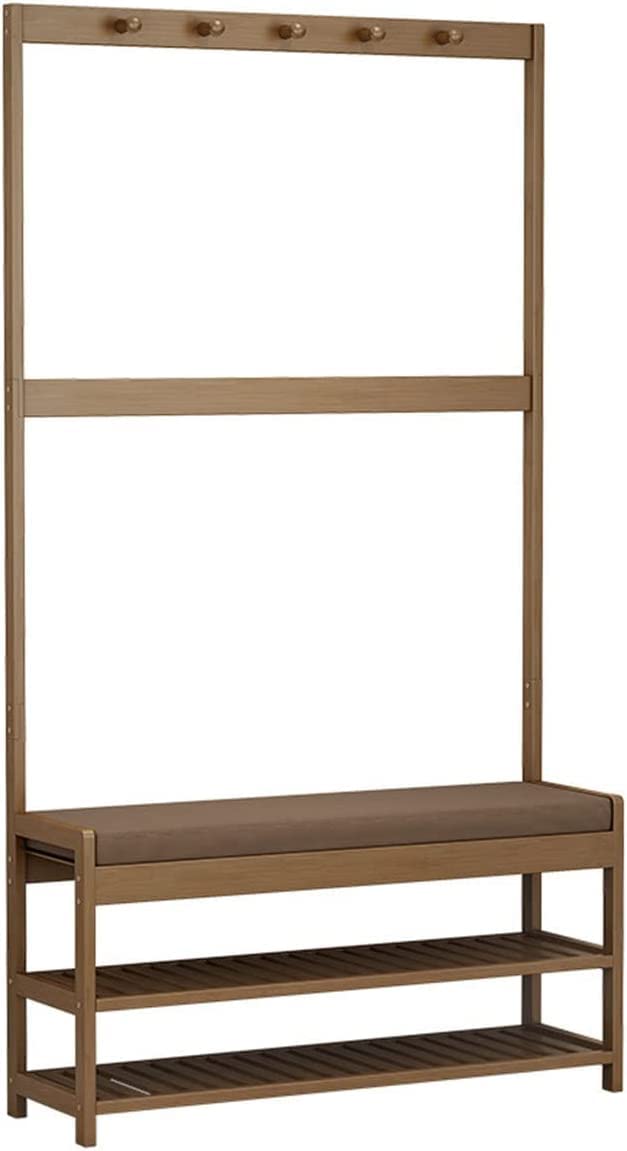 Garderobenständer aus Bambus, Bank mit Schuhablage, 3-in-1-Design für Garderobenständer, Kleiderbügel und Bank, Kombination, 50 cm Größe