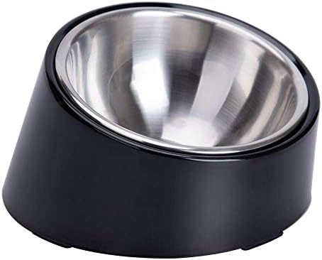 SuperDesign Mess Free 15° Slanted Bowl for Dogs and Cats, Tilted Angle Bulldog Bowl Dog Feeder, Non-Skid & Non-Spill, Easier to Reach Food S/0.5 Cup Dark Black
