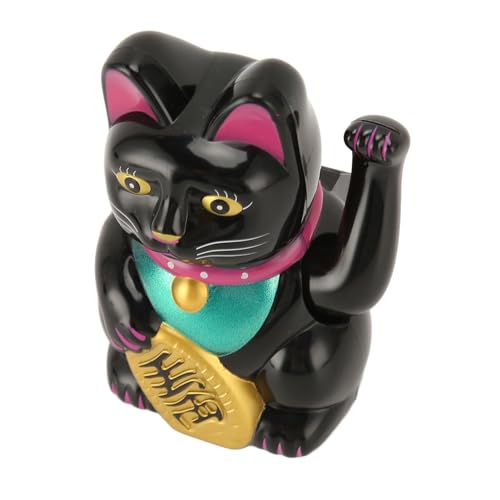Solar Powered Cute Waving Cat, Adorable Solar Lucky Fortune Cat Brignt Color for Business (Black MLY23056 5)