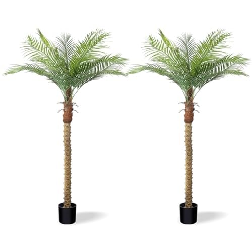 Artificial Phoenix Palm Tree 6ft Tall 2 Set – Fake Large Tropical Tree with 12 Adjustable Leaves, Outdoor Indoor Faux Sago Palm Plant for Living Room Patio Poolside Yard Decor