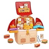 Kinderland Toys Kit de Lanchonete de Brinquedo 3 em 1 Maleta Mochila Infantil com Mini Alimentos Hambúrguer Batata Frita e Acessórios de Cozinha Cores Bege e Vermelho