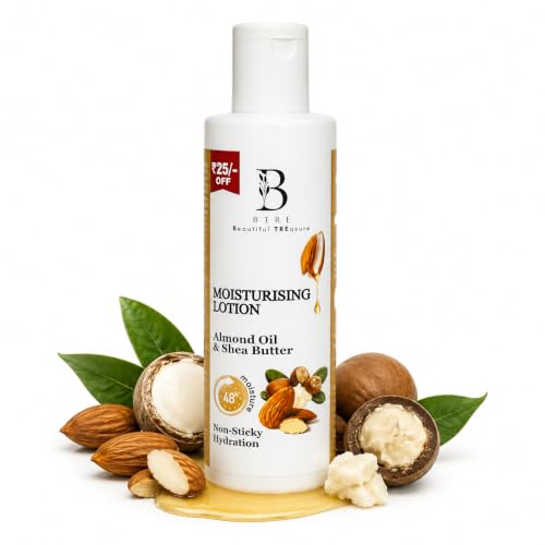 Image of BTre Almond Oil & Shea Butter Moisturising Lotion | 48Hr Non-Sticky Hydration | Non-Greasy Body Lotion | Deep Nourishing for Soft & Smooth Skin | Lightweight Daily Moisturizer for Men & Women - 200ml