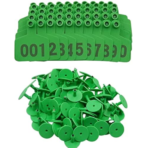 Cattle Ear Tags, Large Plastic Livestock Ear Tags for Sheep Cattle Calf Hog with Number 001-100/101-200/201-300, Animal Identification Ear Tag (Green, 001-100)