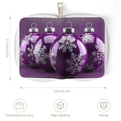 RFID Credit Card Holder Wallets for Women Cute Small Leather Ladies Cardholder Wallets Purple Christmas Ball Card Organizer Case with Zipper3