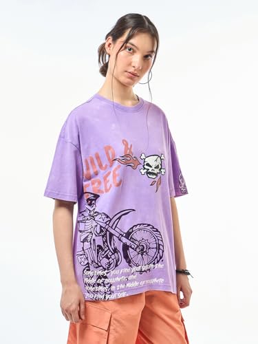 Image of Bewakoof Original Women's 100% Cotton Graphic Print Oversized Fit Round Neck T-Shirt