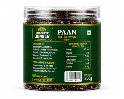 Image of Kitchen Jungle Paan Mukhwas 300g Jar Pack | Refreshing After Meal Mouth Freshener | Sweet & Aromatic Paan Flavour Mix | Traditional Indian Paan Treat | Hygienically Packed