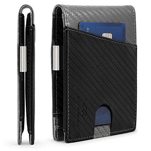 Mio Marino Slim Wallet for Men – Front Pocket Bifold Wallet – Advanced RFID Blocking/Fraud Protection – ID Window & Money Clip - Carbon Black/Gray - One Size