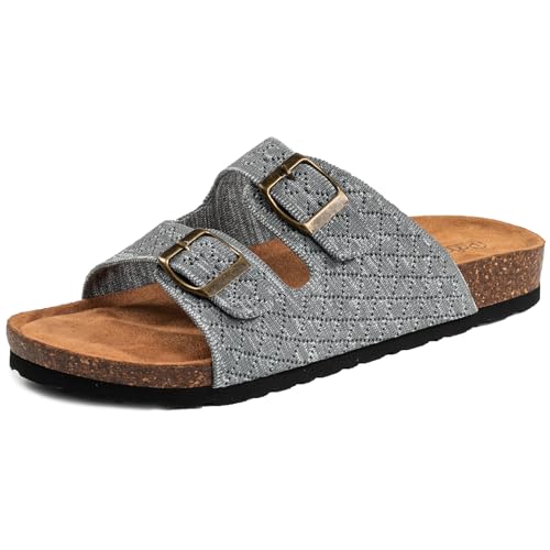 Image of Women's Comfy Arch Support Cork Footbed Adjustable Knitting Straps Indoor and Outdoor Slides Sandals