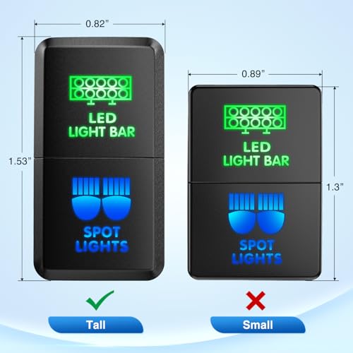 Nilight LED Light Bar & Spot Lights Dual Push Button Switch 12V ON Off Switches with Connector Wire Kit 1.54" x 0.83" Replacement for Toyota Tacoma Tundra 4Runner FJ Cruiser Hilux Fortuner by Nilight - Image 2
