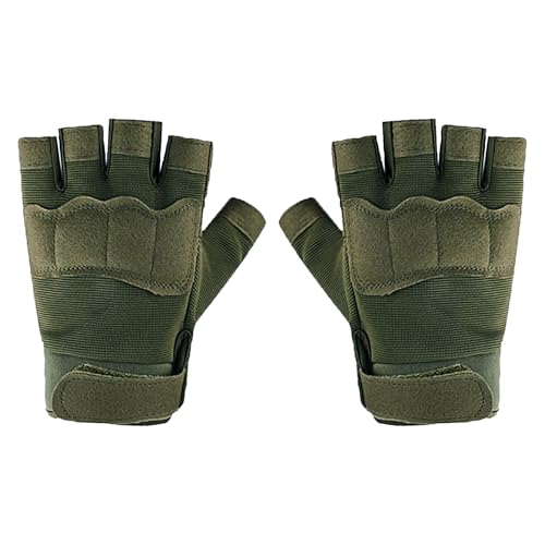 Kids Tactical Half Finger Riding Bike Gloves Anti-Slip Military Outdoor Training Cycling Camo Sports Gloves for Boys 8-15 (Green)