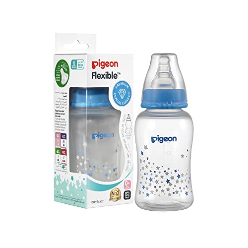 Pigeon Streamline Slim Neck, Plastic, baby feeding bottles, Ultra-Soft Silicone Nipple, Anti-Colic, BPA & BPS Free, 0+ Month, Assorted Colors, 150ml