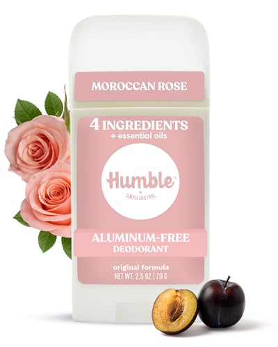 Humble Aluminum-Free Deodorant for Women & Men, Moroccan Rose - Clean & Fresh Natural Deodorant Stick with Essential Oils for Long-Lasting Odor Control - 1 Pack