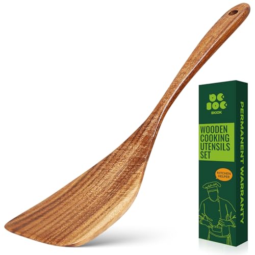 Image of Wooden Spatula for Cooking, Handmade Wooden Kitchen Utensil, Teak Wooden Turner Flat Frying Spatula for Nonstick Cookware (Spatula-Flat)