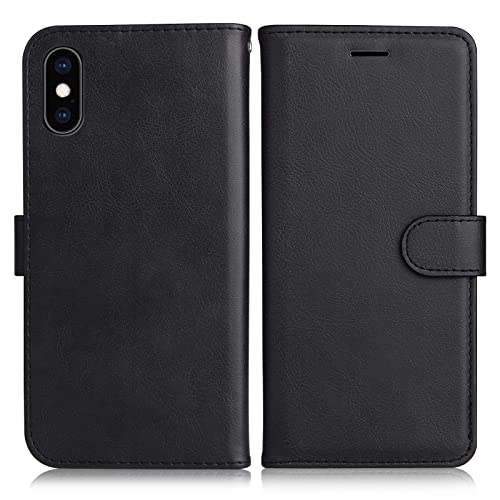 DENDICO Hülle für iPhone XS Max PU Leder Brieftasche Handyhülle Flip Tasche TPU Schutzhülle mit Kartenfach für iPhone XS Max Schwarz