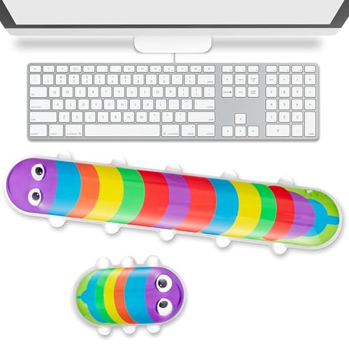 FZkuozougedd Funny Keyboard & Mouse Wrist Rest Set Colorful Caterpillar Desktop Accessory Kit Memory Foam Cute Keyboard and Mouse Wrist Rest Non-Slip Base Hand Cushion for Computer Gaming Office Setup