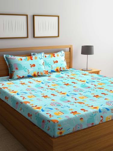 Image of RD FABS Kids Cartoon Bedsheet, Double Bed with 2 Pillow Cover, Soft Microfiber, Wrinkle Free, Aquarium Fish Print, Multicolor, 90x95 Inches